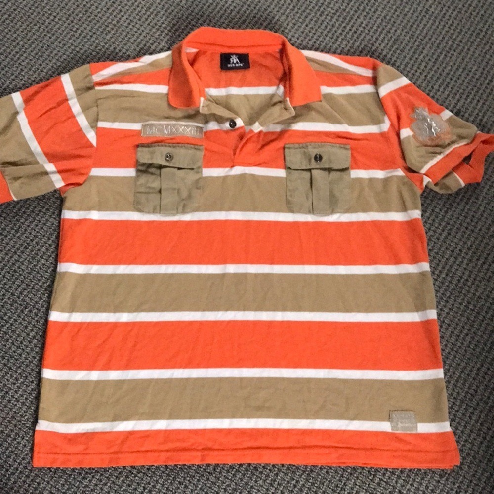 Vibrant Orange and Tan Striped Polo by Red Ape